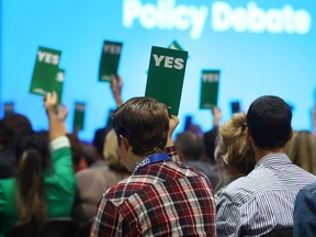 UCP members vote on a resolution at the UCP Annual General Meeting in Calgary on Saturday, November 4, 2023. Jim Wells/Postmedia