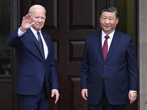 U.S. President Joe Biden with Chinese President Xi Jinping.