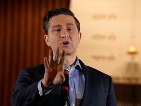 Conservative Leader Pierre Poilievre speaks during a press conference