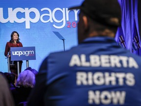 Alberta Premier Danielle Smith speaks at the United Conservative Party annual general meeting.
