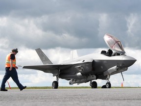 A parked F-35A Lightning II fighter jet.