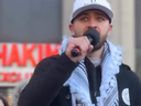 A screenshot of Moe Jaberi with Toronto4Palestine, a group that celebrated the Oct. 7 massacres with a public distribution of candy. Jaberi is seen here speaking at a Nov. 12 Toronto4Palestine shortly before NDP MP Matthew Green. 