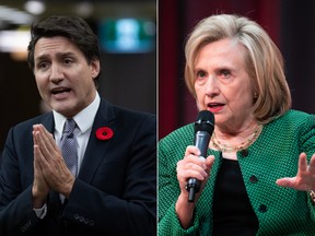 Prime Minister Justin Trudeau, left, and Hillary Clinton.