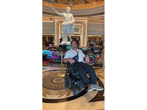 Air Canada has acknowledge it violated Canadian disability regulations and apologized to a British Columbia man who uses a wheelchair, after he was forced to drag himself off a flight in Las Vegas this summer. Rodney Hodgins is seen in Las Vegas in an August 2023 handout photo.