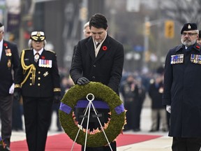 Prime Minister Justin Trudeau participates in the National Remembrance Day Ceremony in Ottawa on Saturday Nov. 11, 2023.