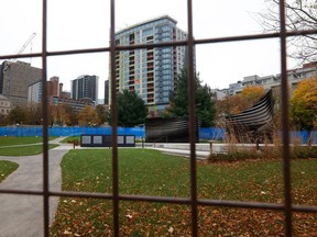 The fenced-off Memorial to the Victims of Communism, in Ottawa.