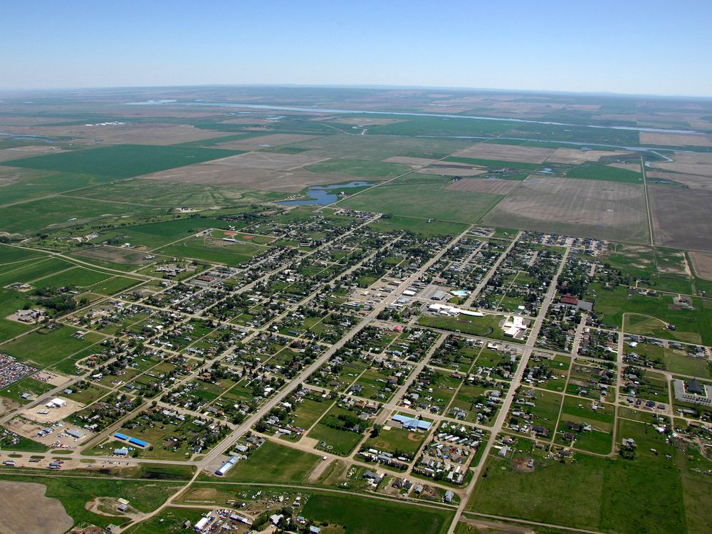 An aerial view of Raymond, Alta.