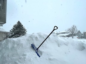 A shovel in a snowbank