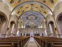 The fresco painting by artist Guido Nincheri on the ceiling of the sanctuary at St-Léon-de-Westmount church in Montreal.