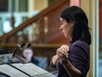Mayor Valerie Plante during a press conference at Montreal city hall in March 2023.