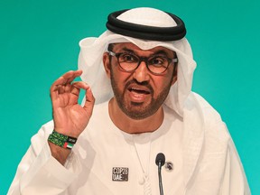COP28 president Sultan Ahmed Al Jaber speaks during a press conference at the UN climate summit in Dubai on Dec. 4, 2023.