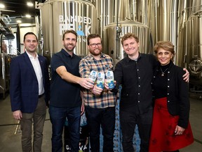 Minister of Jobs, Economy and Trade Matt Jones, and Calgary Mayor Jyoti Gondek joined Banded Peak Brewing co-founders Alex Horner, Colin McLean and Matt Berard as Banded Peak Brewing announced a capital investment in the brewery that will create new jobs, increase production capacity, and expand distribution across Alberta in Calgary on Wednesday, December 13, 2023.