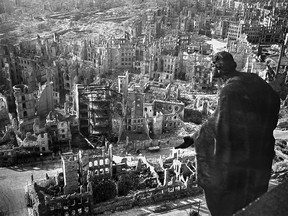 The view from Dresden's townhall of the destroyed Old Town after Allied forces bombed the German city on Feb. 13/14, 1945.