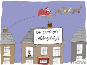 A cartoon of Santa bypassing Speaker Greg Fergus's house.