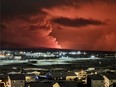 A volcanic eruption eruption near a town in Iceland.