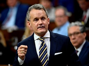 Minister of Labour Seamus O’Regan rises during Question Period in the House of Commons on Parliament Hill in Ottawa on Monday, Nov. 27, 2023.