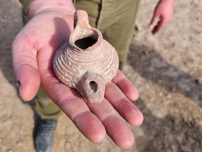 A small, well-preserved Byzantine-era oil lamp