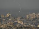 An Israeli army flare is seen over the Gaza Strip, as seen from southern Israel, Sunday, Dec. 3, 2023.