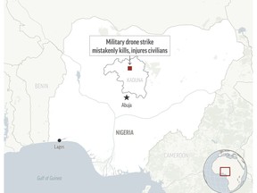 A Nigerian military drone targeting rebels bombed civilians at a religious celebration Sunday.