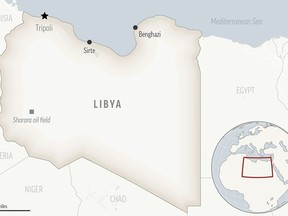 This is a locator map for Libya with its capital, Tripoli. (AP Photo)