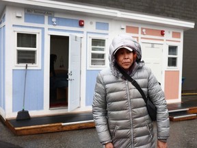 Maureen Bruyere at Vancouver's first tiny shelter on Dec. 21, 2023.