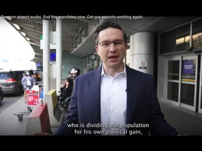 Conservative leader Pierre Poilievre speaking in a video screengrab.