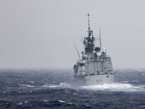 A 2022 file photo of HMCS Vancouver. A fake video on social media claims to show the Canadian frigate sinking “dozens of rebel ships” in the Red Sea. In fact, HMCS Vancouver is in port at Esquimalt, B.C.