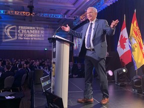 Premier Blaine Higgs delivered a sometimes-reflective, occasionally combative, but mostly triumphant State of the Province address at the Fredericton Convention Centre.