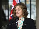 Liberal MP Lisa Hepfner at a media conference in Sudbury on Jan. 11.