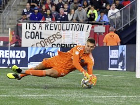 Major League Soccer club CF Montreal announced Monday that it has acquired goalkeeper Sebastian Breza and central defender Joaquín Sosa from Italian side Bologna FC. CF Montreal goalie Sebastian Breza stops the ball from the net in first-half action during an MLS soccer match against the New England Revolution, in Foxborough, Mass., Saturday, Sept. 17, 2022.