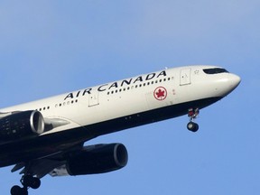 An Air Canada plane in flight.