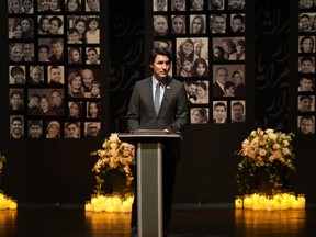 Prime Minister Justin Trudeau speaks at a remembrance ceremony.