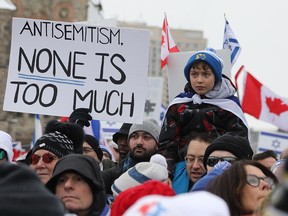 People gather on Parliament Hill to show their support for the Jewish community and Israel, on Dec. 4, 2023.