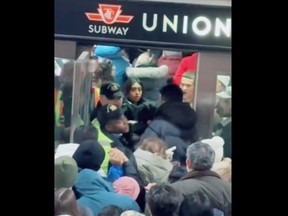 People crammed together at Toronto's Union Station