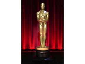 A replica of the Academy Awards statuette on display prior to the 96th Academy Awards nominations announcement on Tuesday, Jan. 23, 2024, at the Samuel Goldwyn Theater in Beverly Hills, Calif. The 96th Academy Awards will take place on Sunday, March 10, 2024, in Los Angeles.