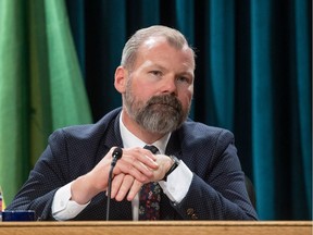 Education Minister Dustin Duncan announces new policies on parental consent for Saskatchewan schools during a press conference at the Saskatchewan Legislative Building on Tuesday, August 22, 2023 in Regina.