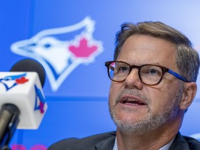 General manager Ross Atkins is also disappointed that Shohei Ohtani didn't sign with the Toronto Blue Jays. Atkins arrives for his end-of-season media availability in Toronto, Saturday, Oct. 7, 2023.
