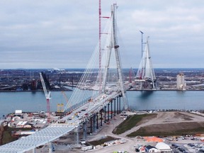 Construction of the Gordie Howe International Bridge is shown on Thursday, January 4, 2024.