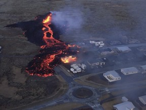 Volcanic activity is seen in Grindavik, Iceland,