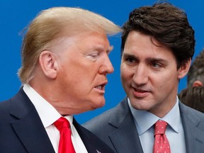 Former U.S. president Donald Trump, left, and Prime Minister Justin Trudeau