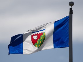 The Northwest Territories provincial flag flies on a flag pole in Ottawa on June 30, 2020.