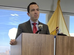 FILE - New Jersey Attorney General Matt Platkin speaks during a news conference at his office on Dec. 12, 2023, in Trenton, N.J.