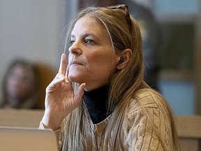 FILE -- Michelle Troconis listens to arguments at the start of her trial, Jan. 11, 2024, in Stamford, Conn. A nanny, Lauren Almeida, who cares for five children whose mother went missing in Connecticut in 2019, recalled in court on Wednesday, Jan. 17, 2024, in the trial of Troconis, the frantic day Jennifer Dulos vanished, kicking off a search that eventually turned into a murder investigation.