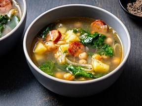 Chickpea, Chorizo and Spinach Soup.