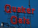 The new Quaker Oats sign is seen in Cedar Rapids, Iowa on Tuesday, June 8, 2021. The Canadian Food Inspection Agency is recalling various yogurt and parfait bowls that contain Quaker granola previously recalled due to possible salmonella contamination.