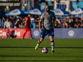 Midfielder Jérémy Gagnon-Laparé is shown in action for Halifax Wanderers FC against Atletico Ottawa in CPL action in Halifax in a June 30, 2022 handout photo. Gagnon-Laparé has rejoined Halifax after spending the 2023 season with York United FC.