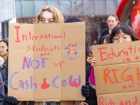 Students at a Vancouver university protest higher tuition fees for international students.