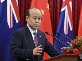 China's Ambassador to Australia Xiao Qian speaks to media at China's embassy in Canberra, Wednesday, Jan. 17, 2024. Xiao sought to reassure that China's increased involvement in the Pacific, particularly in policing efforts, should not be a cause of alarm for Australia.