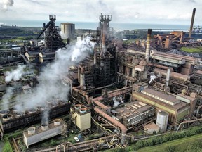 FILE - A view of Tata Steel's Port Talbot steelworks in south Wales, Sept. 15, 2023. Indian firm Tata Steel says it will close both blast furnaces at its plant in Port Talbot, Wales, with the loss of about 3,000 jobs.