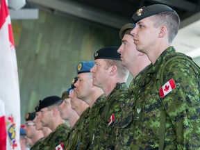 Troops gather in the Lebreton Gallery as the Canadian Armed Forces Nijmegen Marchers Departure Parade at the Canadian War Museum takes place. The Nijmegen Marches involve four days of marching through the countryside and crowded streets of towns and villages in the Nijmegen area of the southern Netherlands.